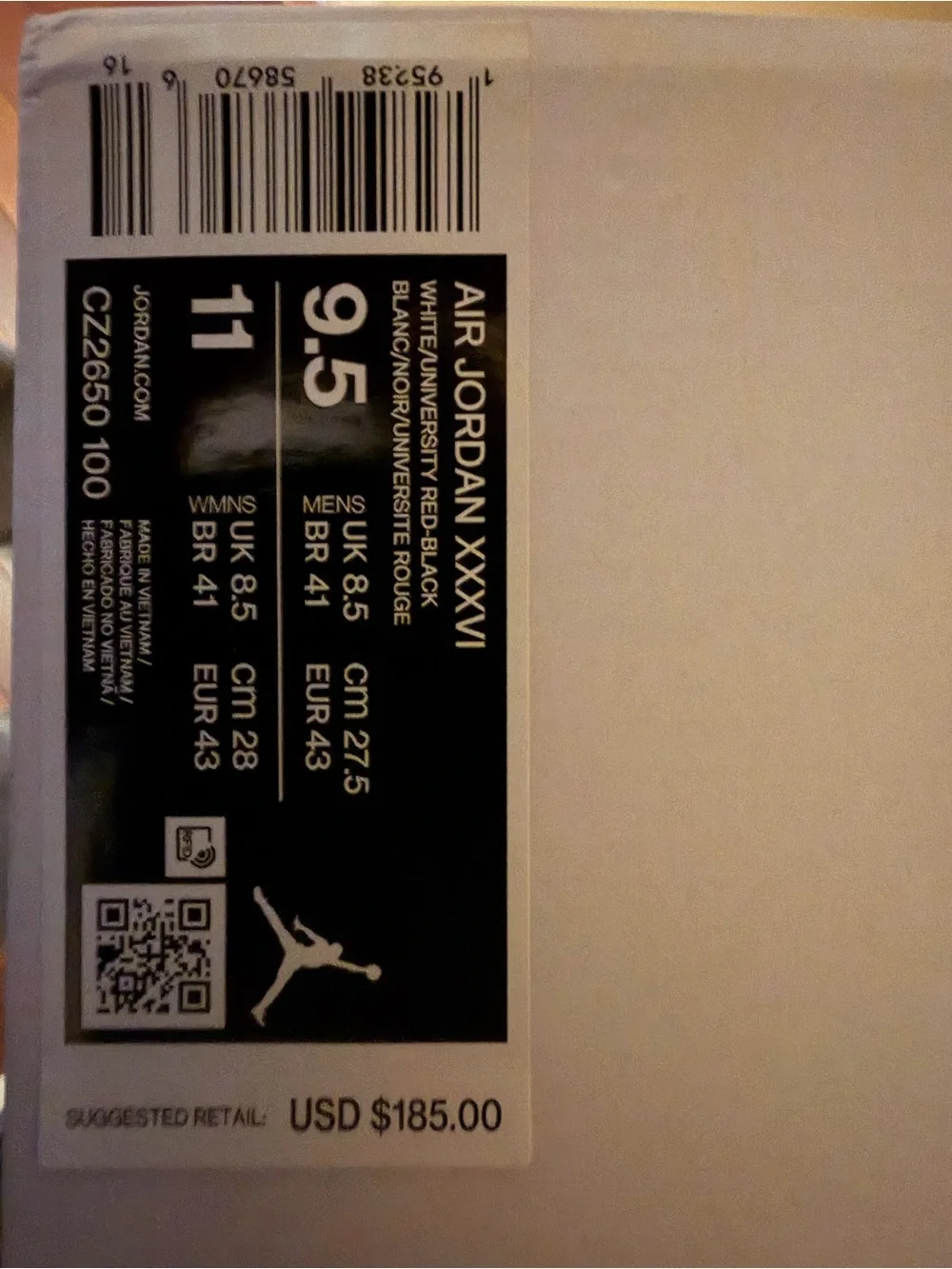 Air Jordan XXXVI 36 “First Light” – Men’s 9.5 – White/University Red/Black